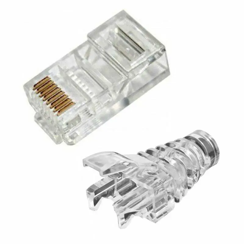 rj45 network lan connectors 8p8c through hole clear boots crimp