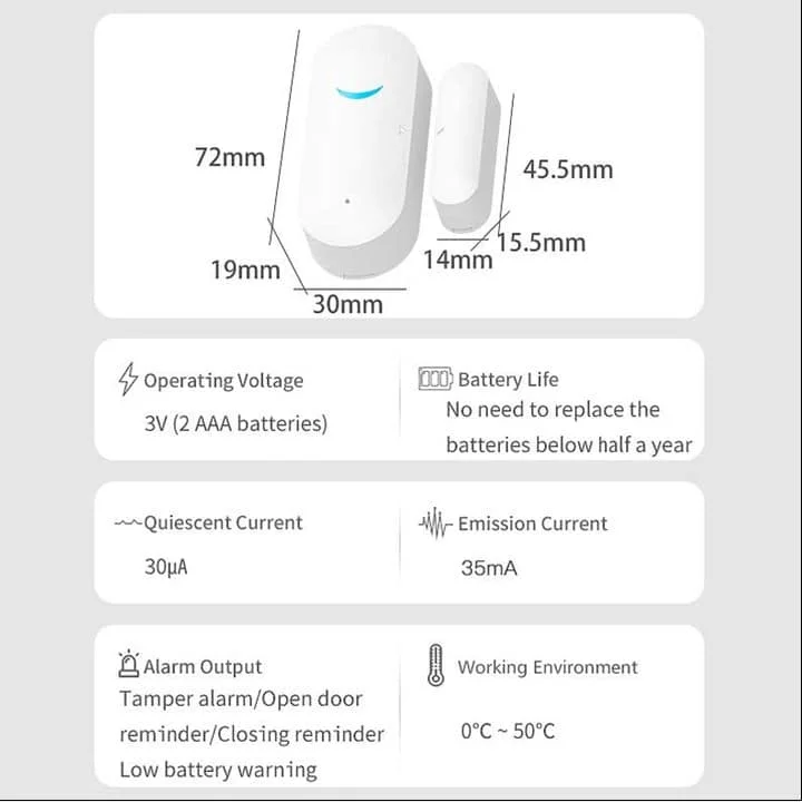 smart wifi magnetic door window switch tuya dimensions