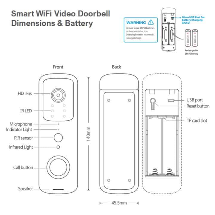 smart wifi video doorbell waterproof ip66 dimensions tuya smartlife