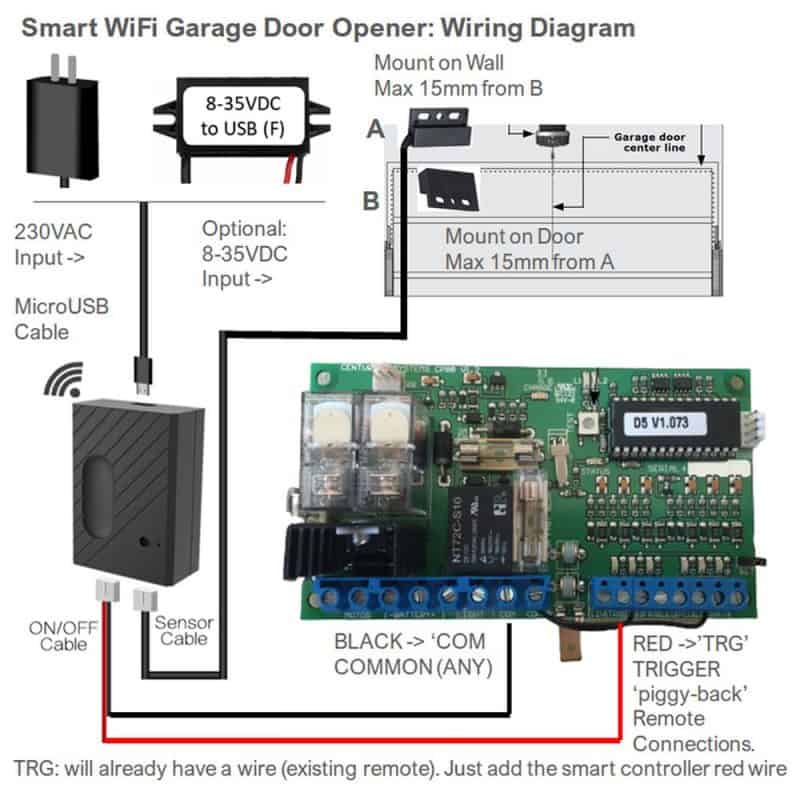 smart wifi garage door opener wiring diagram connections