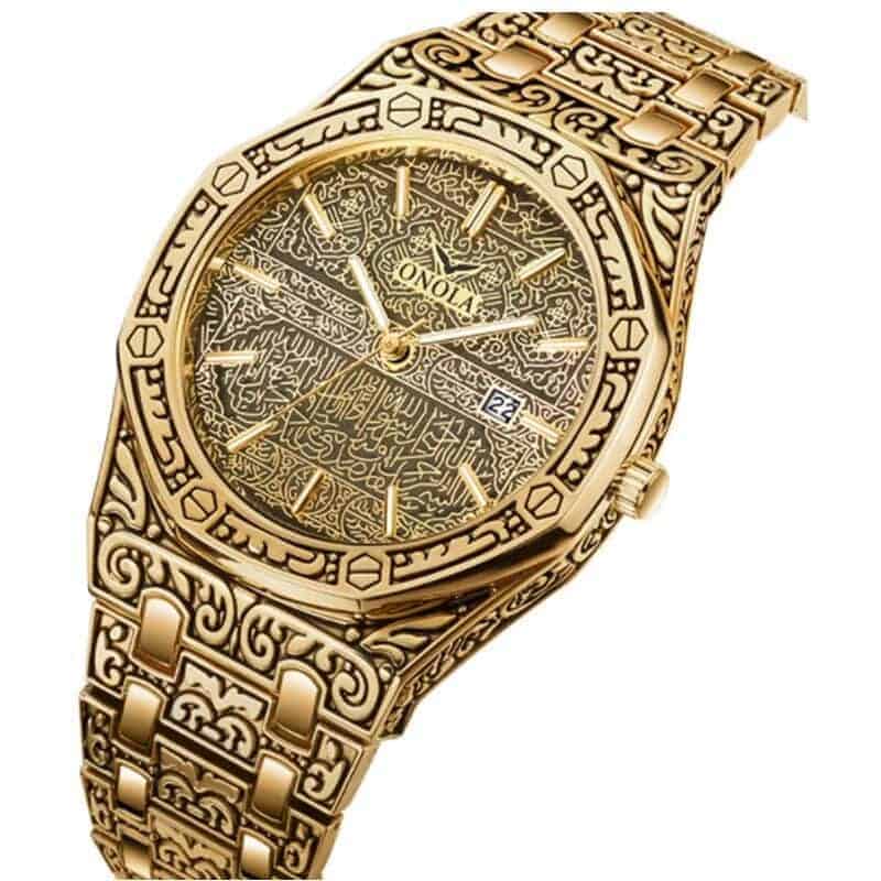 mens watch antique carved gold gold inlay angle