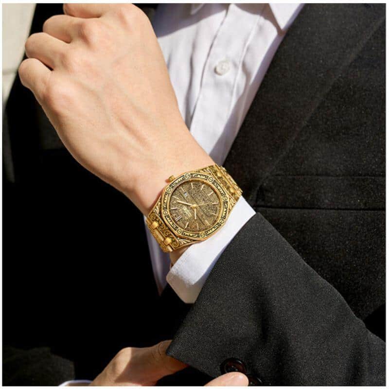 mens watch antique carved gold gold inlay display