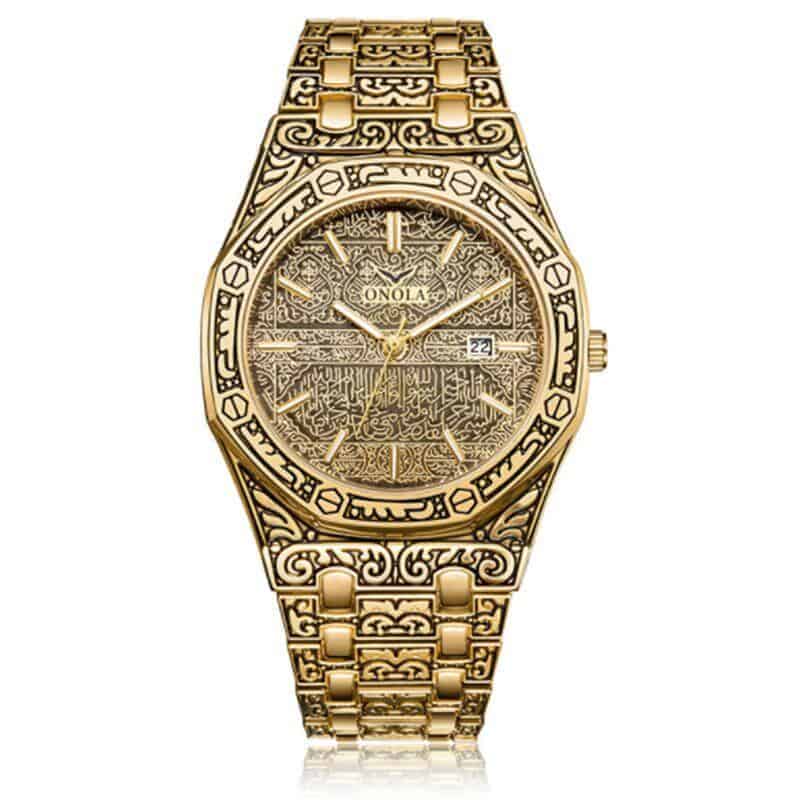 mens watch antique carved gold gold inlay quartz