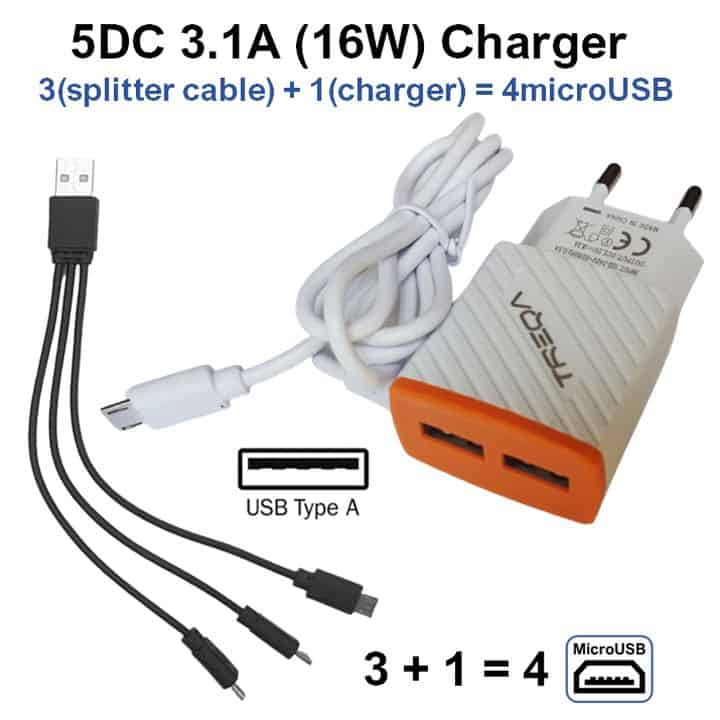 USB 5V power Cable to 3 Micro USB 5V 3A Charger