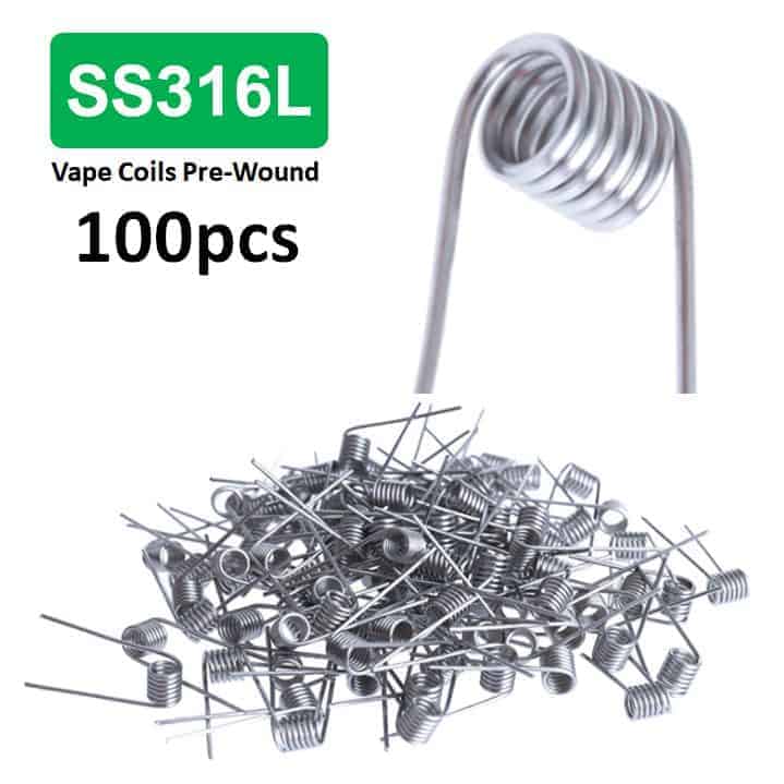 vape coils stainless steel ss316l wire rba rta rda rebuildable coils 0.2, 0.4, 0.5, 0.6, 1.3, 1.5 ohms 100pcs
