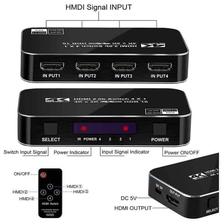 hdmi 5port switch v2.0b hdcp2.2 hdr10 18Gbps connections