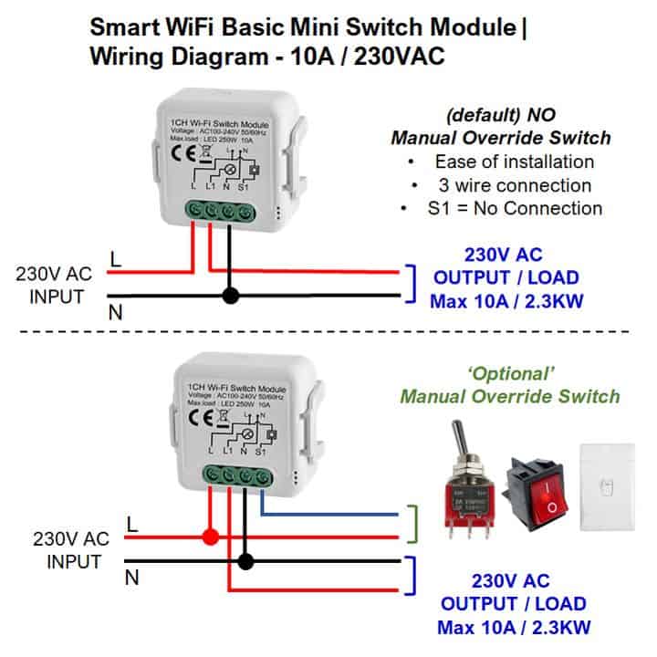 smart wifi 10A basic mini module switch wiring diagram tuya