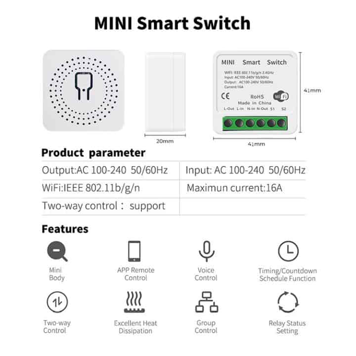 smart wifi 16A mini switch 16A tuya smart life