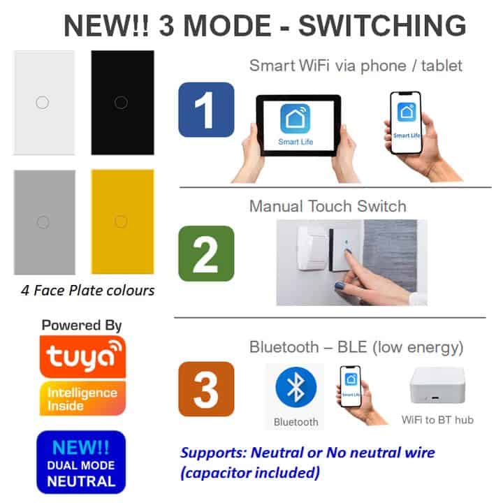 Smart WiFi Light Switch touch panel 3 mode switching bluetooth