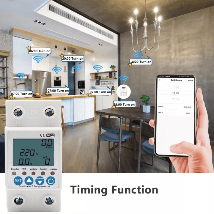 smart wifi switch 63A energy monitor earth leakage trip timer