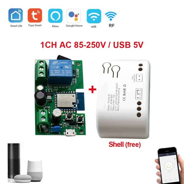 Smart 1Ch Relay WiFi + BT + RF 433mhz remote 230VAC Switch 10A Tuya