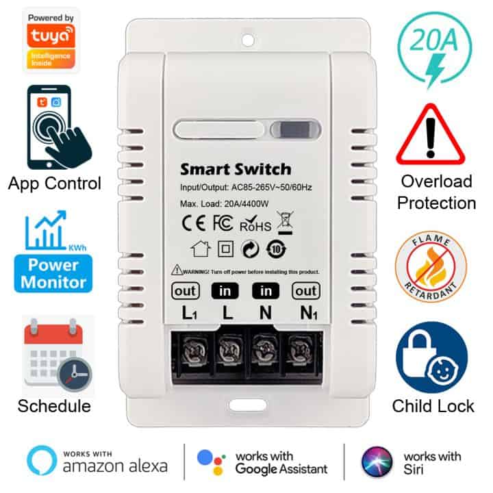 smart wifi switch 20A with energy monitor electricity power consumption.