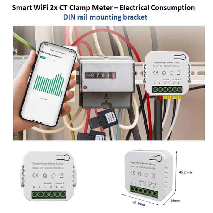 smart wifi 80A clamp energy power consumption monitor din rail db mount