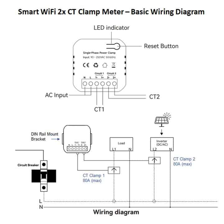 smart wifi 80A energy power consumption monitor wiring diagram