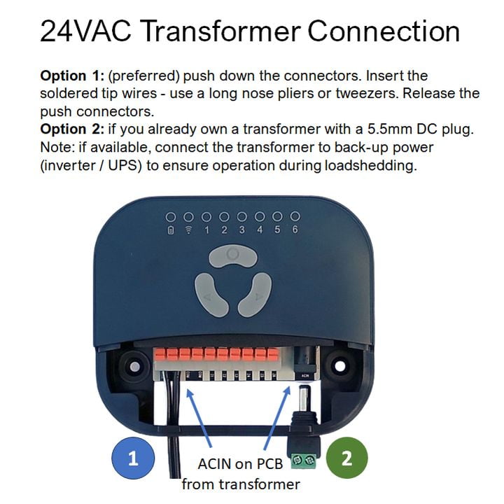 smart wifi irrigation sprinkler solenoid controller 24VAC transformer connection