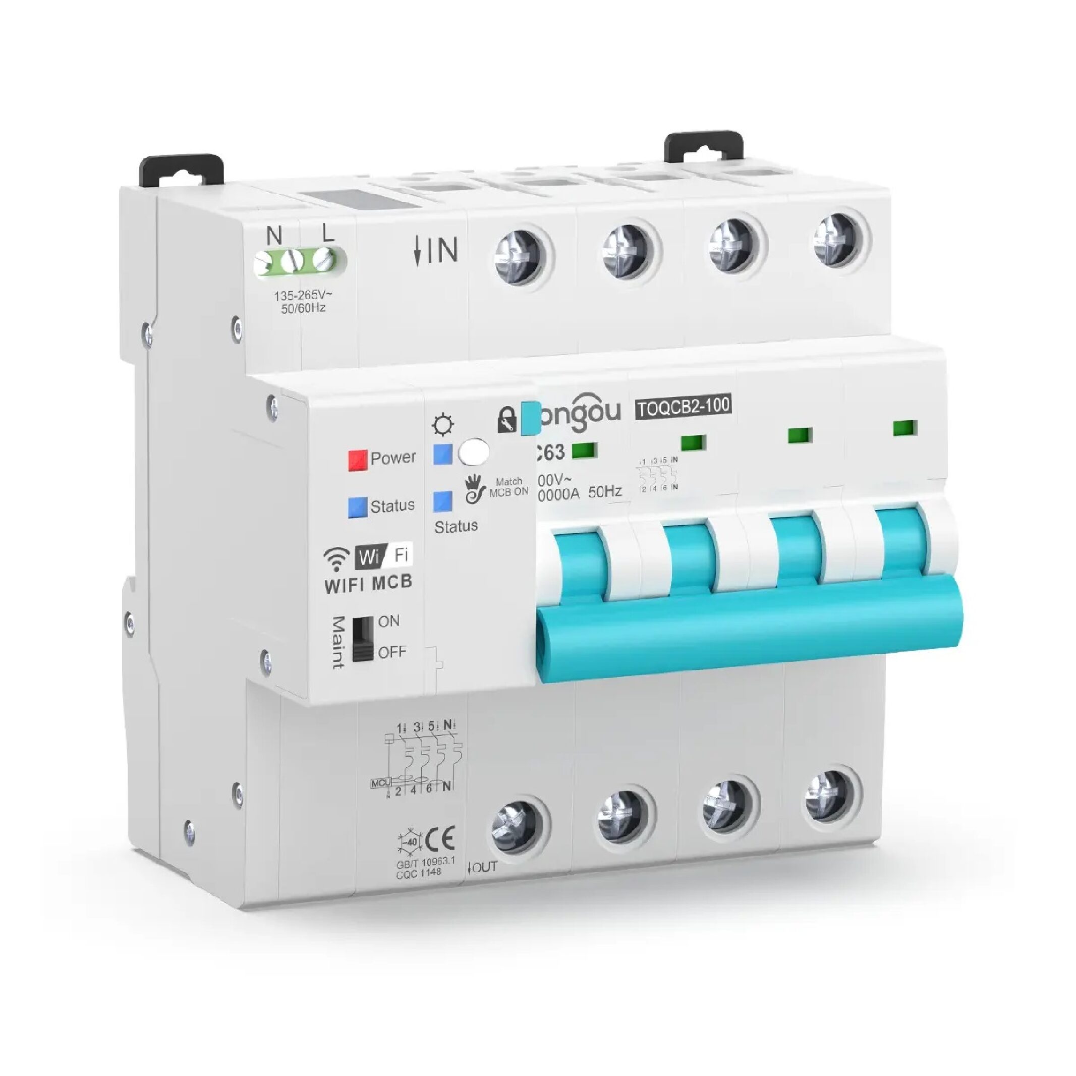 Smart Switch Circuit Breaker | 4 Pole MCB, 1-63A Adjustable 380VAC | WiFi Tuya